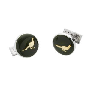 LAKSEN PHEASANT CUFFLINKS, BR GREEN