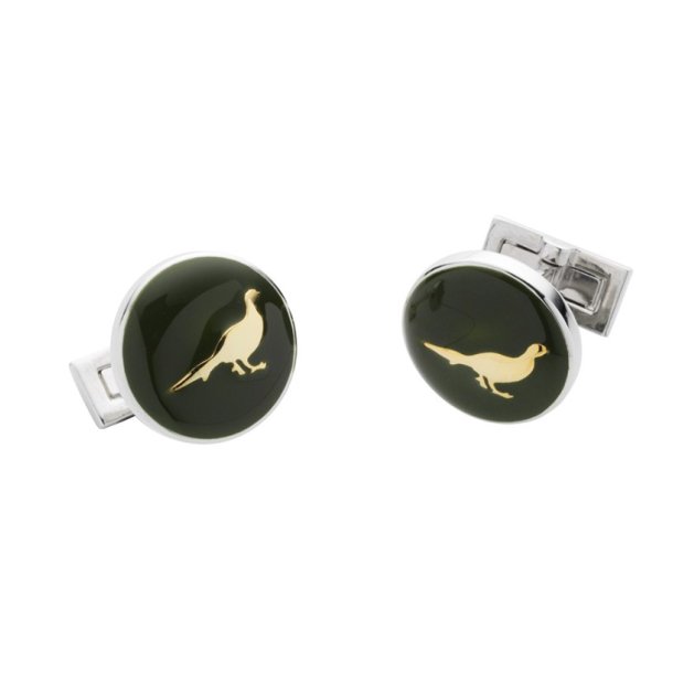 LAKSEN PHEASANT CUFFLINKS, BR GREEN