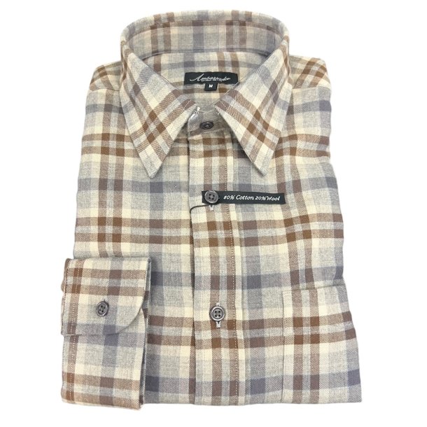 AMBASSADOR CASUAL SKJORTE COTTON WOOL, BRUN TERN