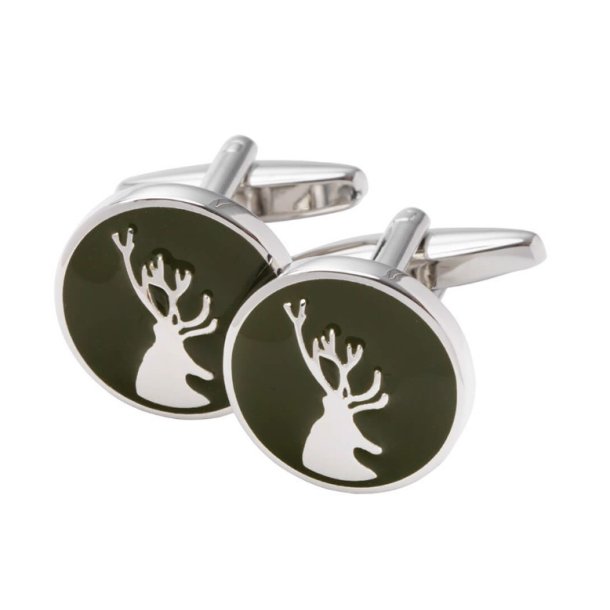 LAKSEN DEER CUFFLINKS, RACING GREEN