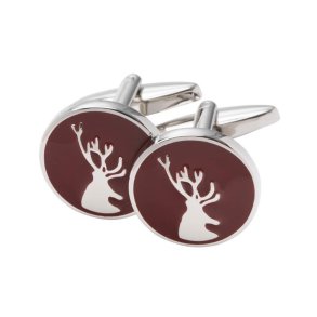 LAKSEN DEER CUFFLINKS, BURGUNDY