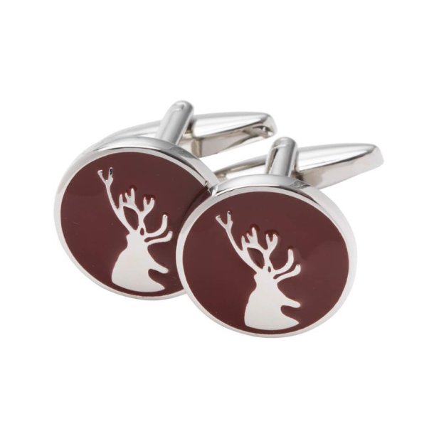 LAKSEN DEER CUFFLINKS, BURGUNDY