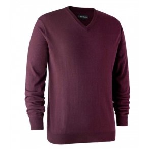 DEERHUNTER KINGSTON STRIKTR�JE V-HALS,  BURGUNDY