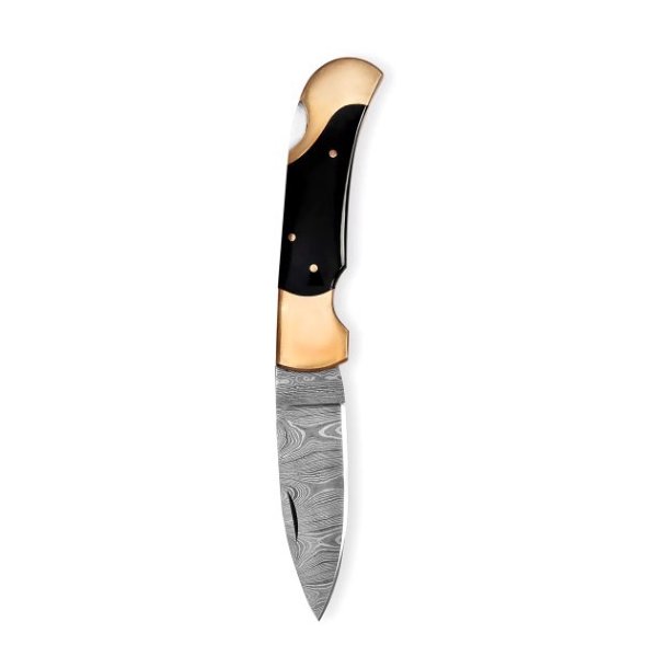 PURDEY DAMASCUS FOLDING KNIFE, BUFFALO HORN