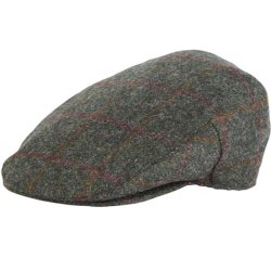 BARBOUR CRIEFF TWEED FLAT CAP, OLIVE/REDCHECK