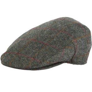 BARBOUR CRIEFF TWEED FLAT CAP, OLIVE/REDCHECK