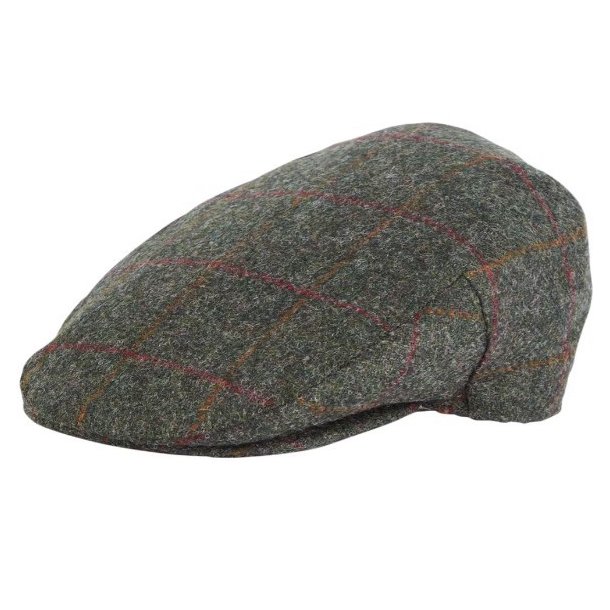 BARBOUR CRIEFF TWEED FLAT CAP, OLIVE/REDCHECK