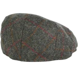 BARBOUR CRIEFF TWEED FLAT CAP, OLIVE/REDCHECK