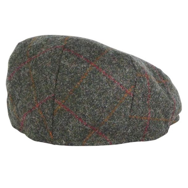 BARBOUR CRIEFF TWEED FLAT CAP, OLIVE/REDCHECK