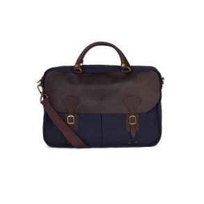 BARBOUR WAX LEATHER BRIEFCASE NAVY